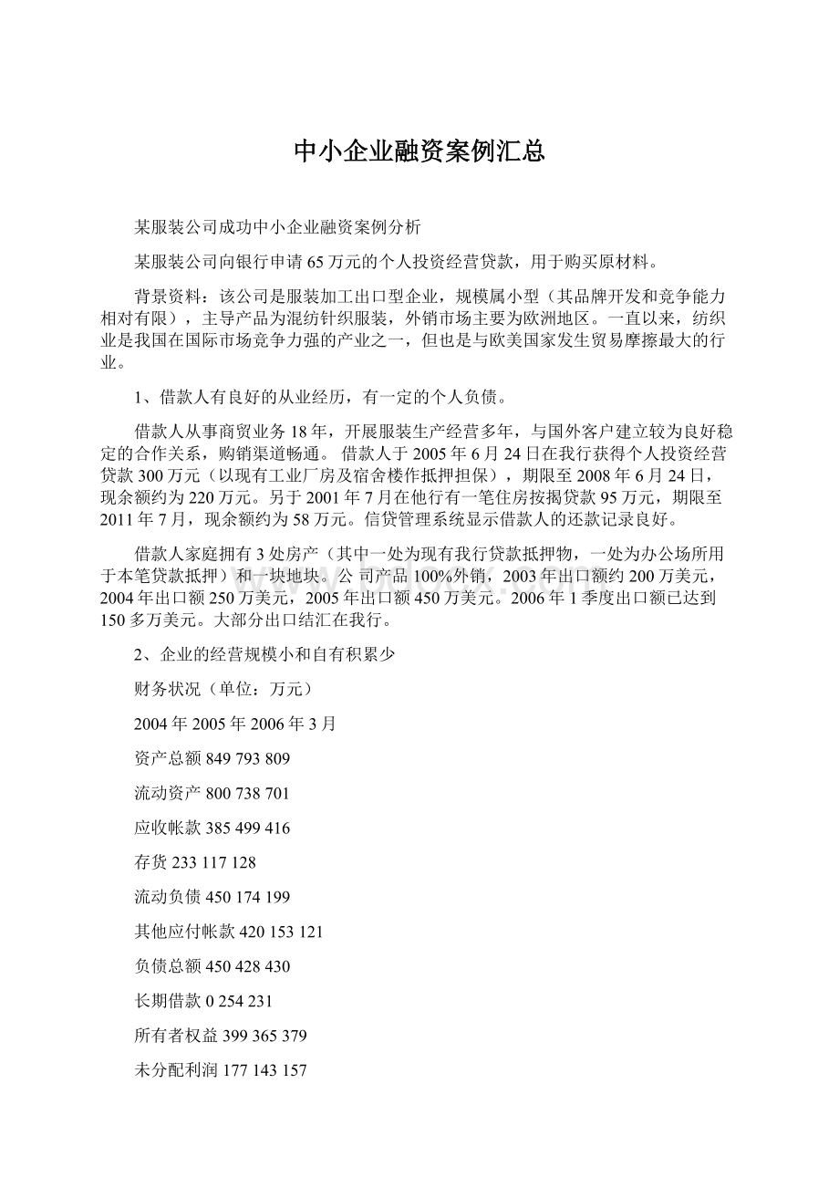 中小企业融资案例汇总Word格式文档下载.docx