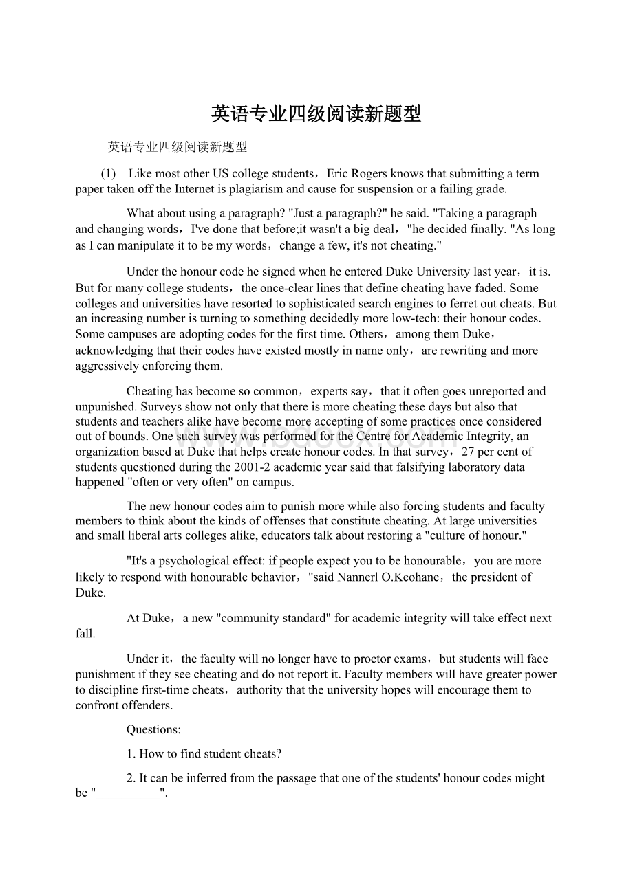 英语专业四级阅读新题型Word格式文档下载.docx_第1页