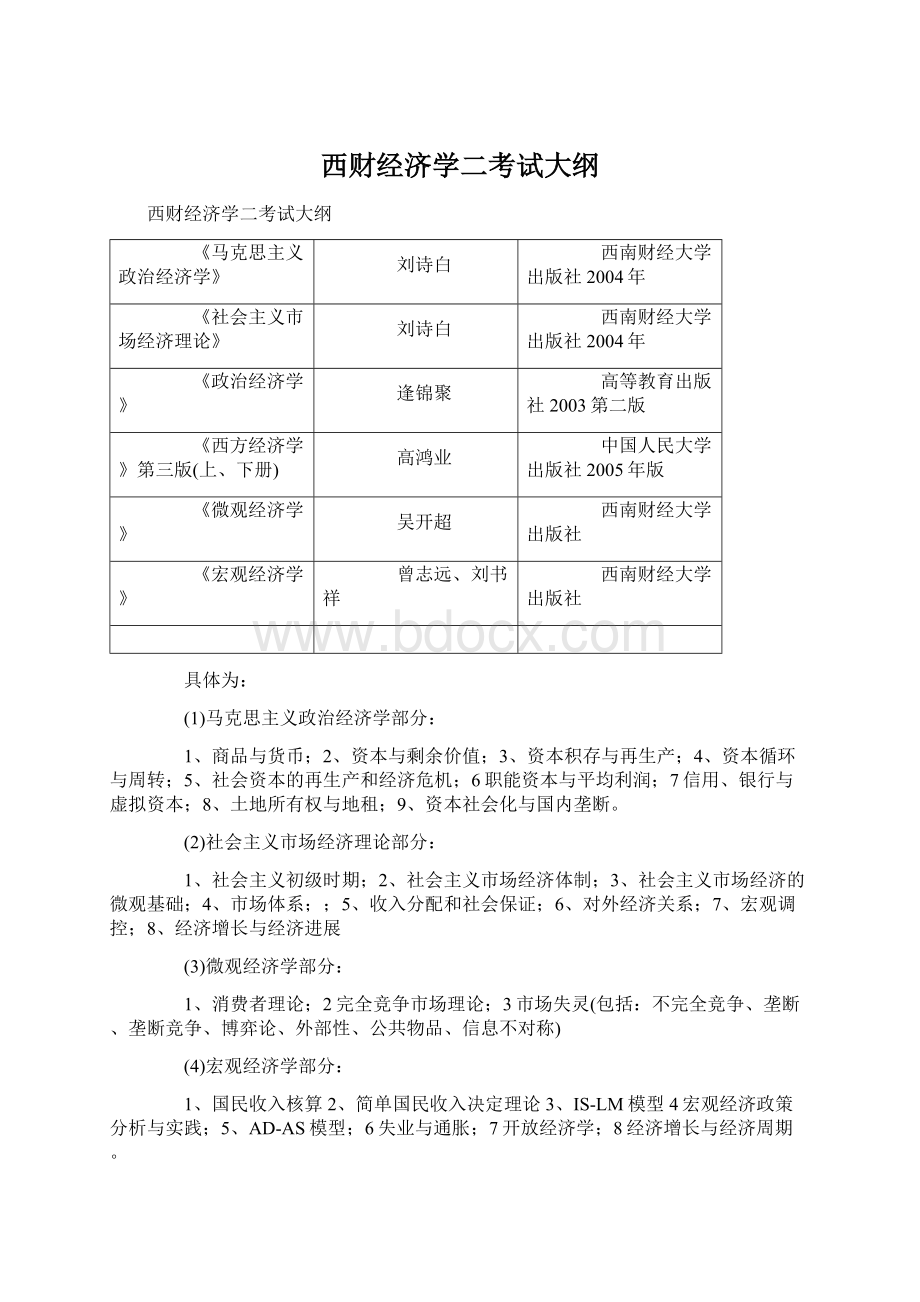 西财经济学二考试大纲.docx_第1页