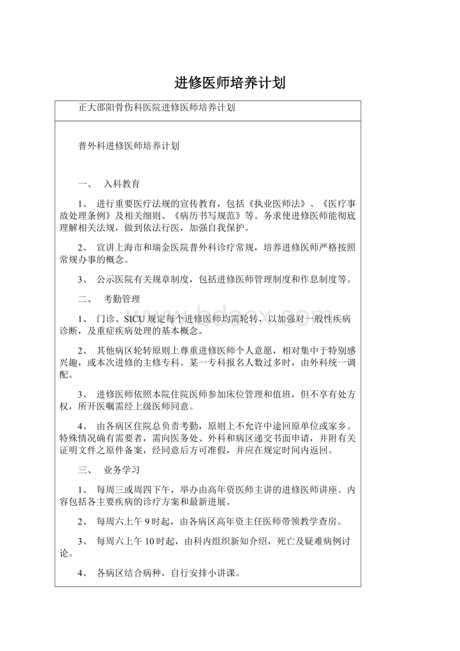 进修医师培养计划Word格式.docx