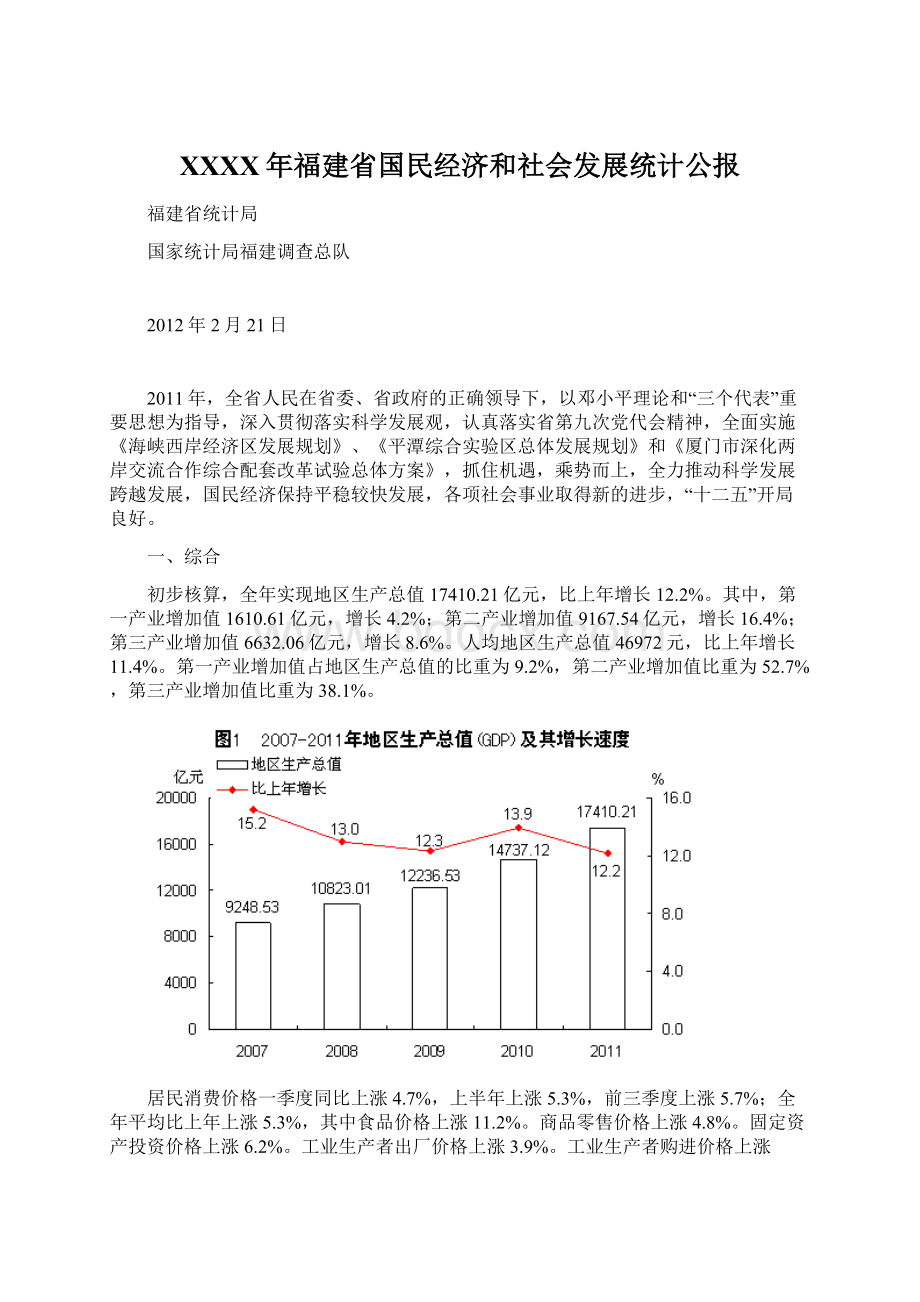 XXXX年福建省国民经济和社会发展统计公报.docx_第1页