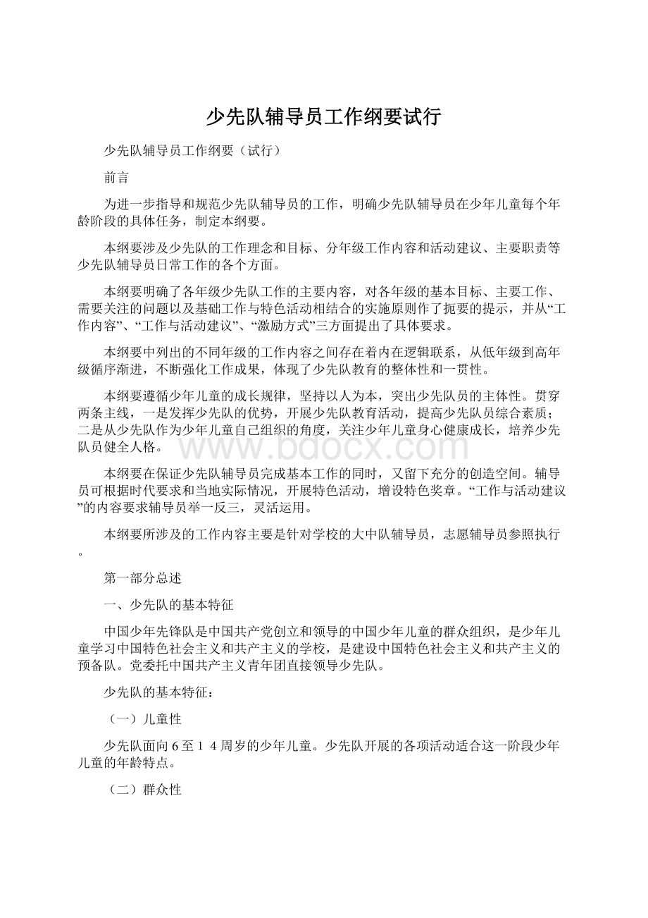 少先队辅导员工作纲要试行.docx