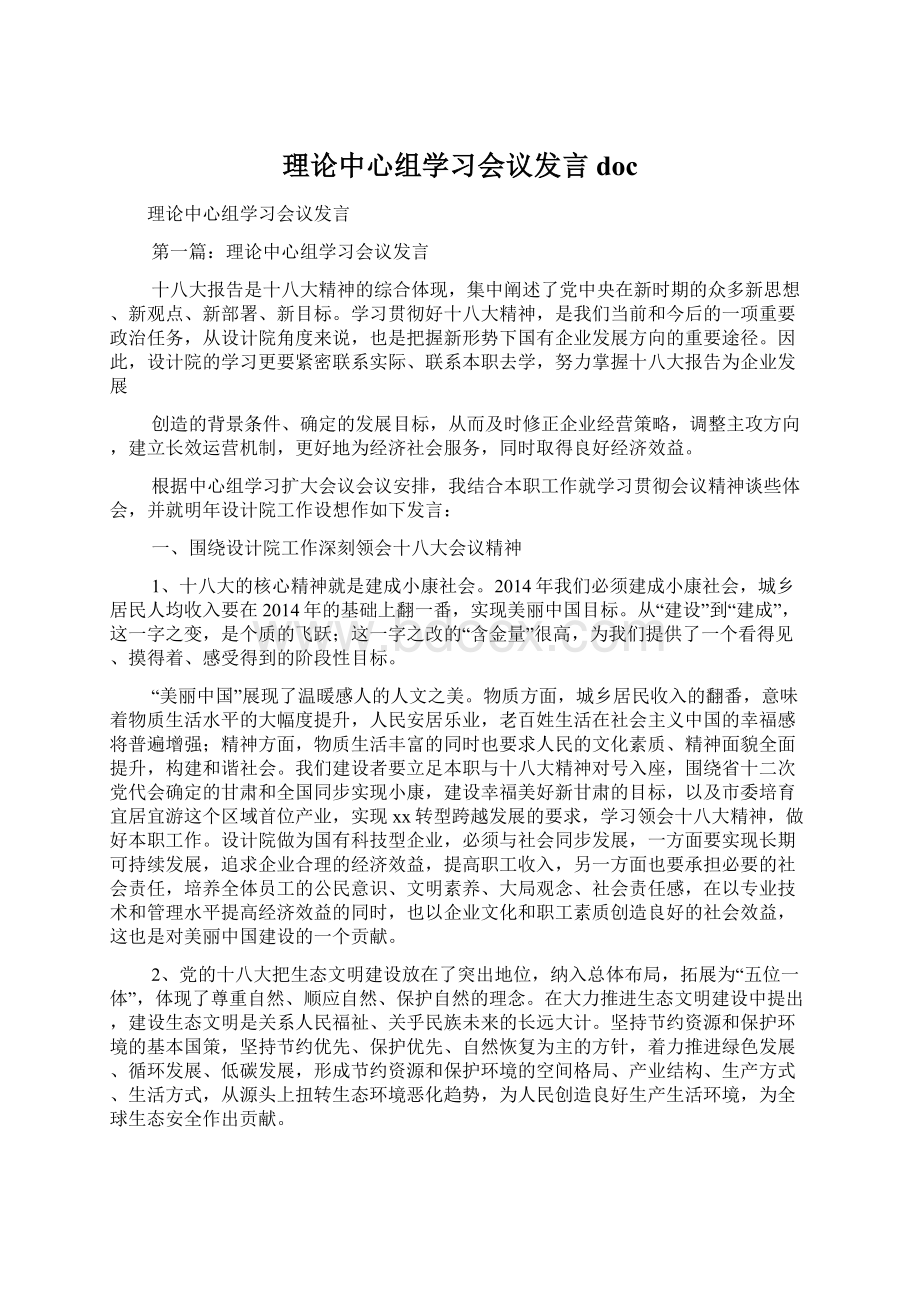 理论中心组学习会议发言docWord下载.docx_第1页