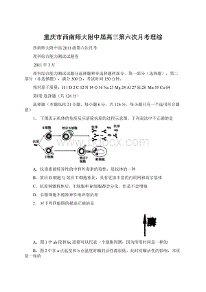 重庆市西南师大附中届高三第六次月考理综.docx