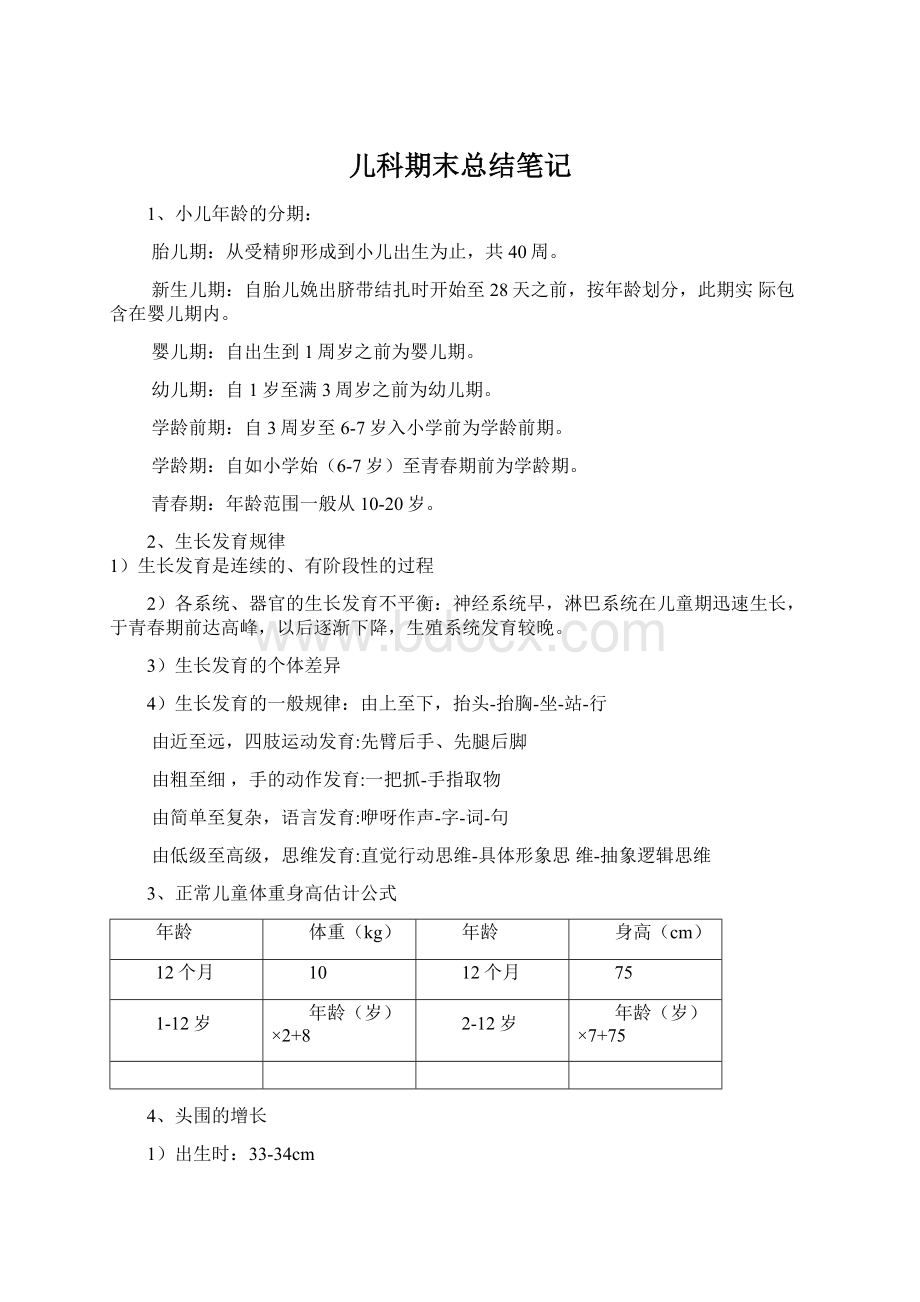 儿科期末总结笔记Word文档格式.docx