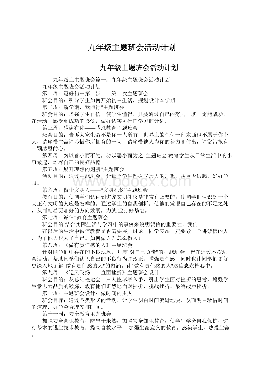 九年级主题班会活动计划.docx