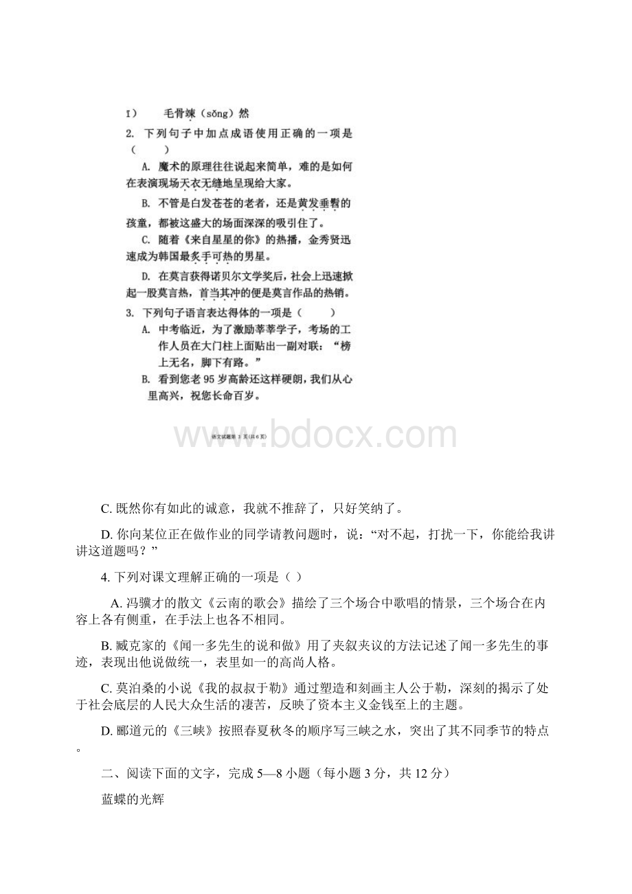 届初中毕业班第三次教学质量监测试题语文.docx_第2页