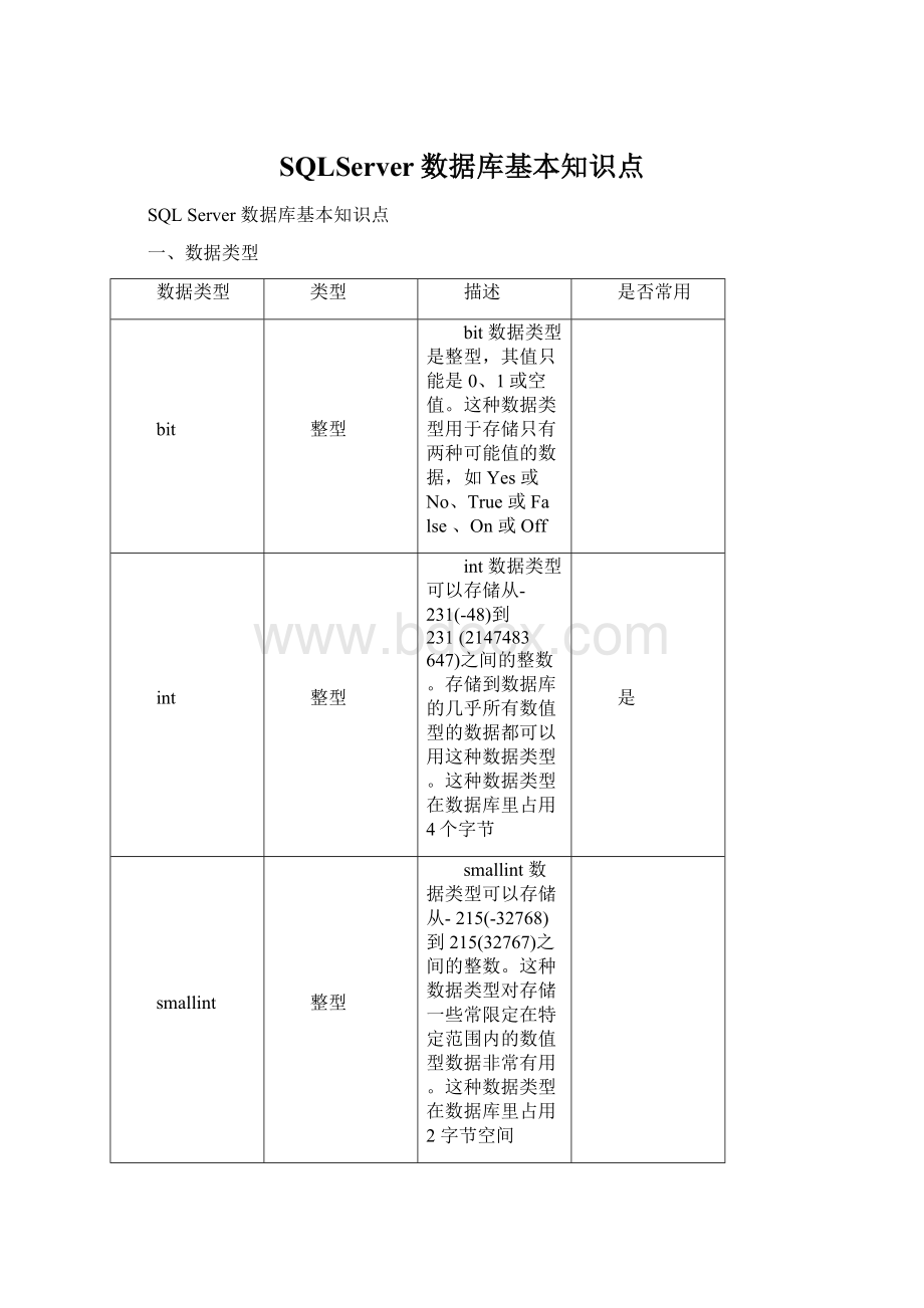 SQLServer数据库基本知识点.docx_第1页