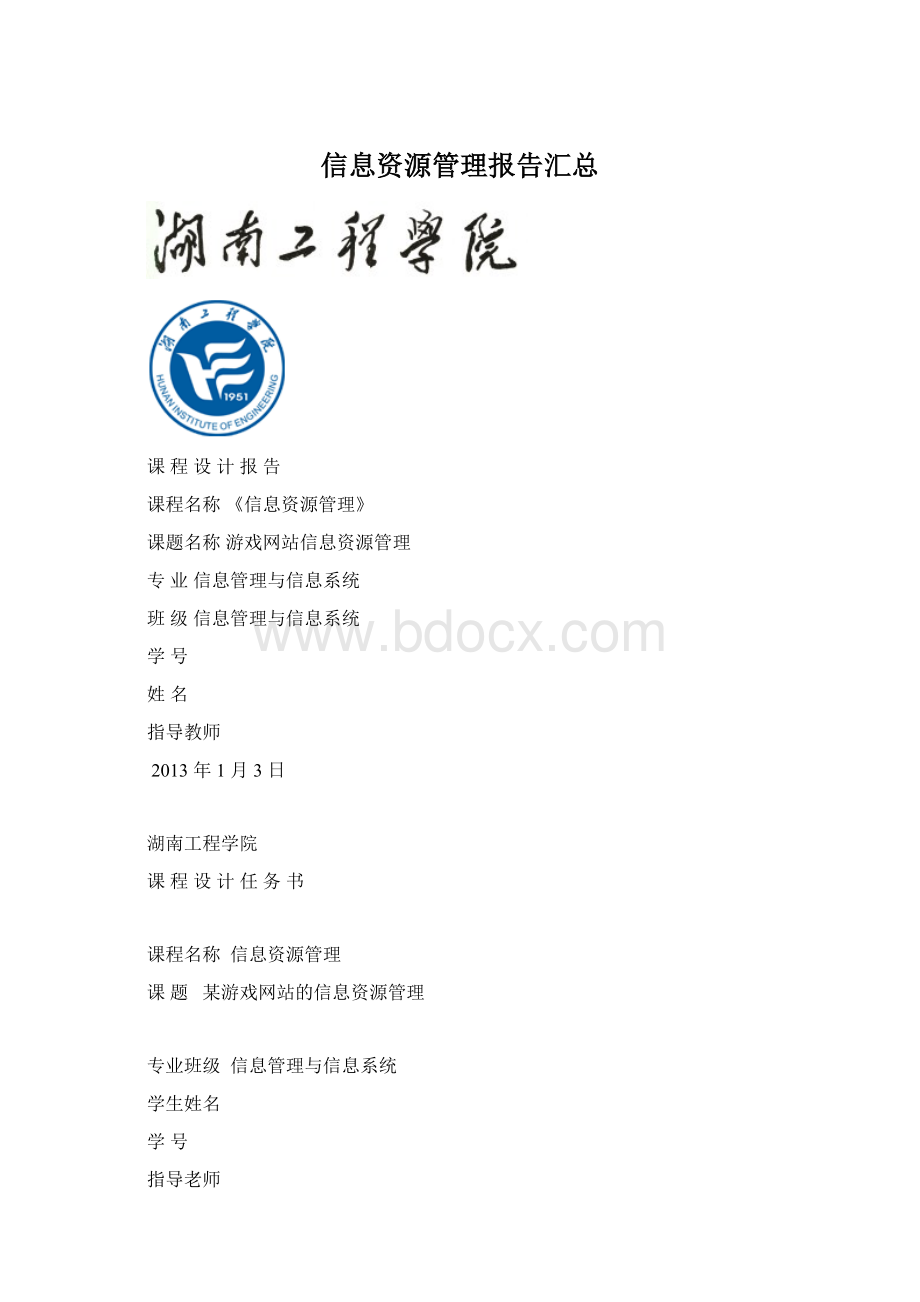 信息资源管理报告汇总Word文档下载推荐.docx