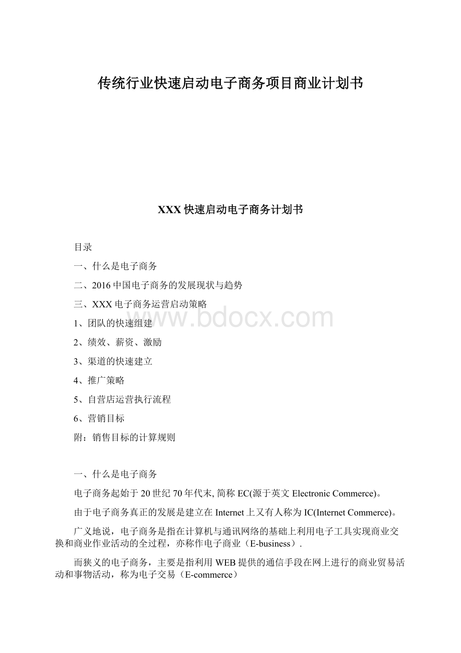 传统行业快速启动电子商务项目商业计划书.docx_第1页