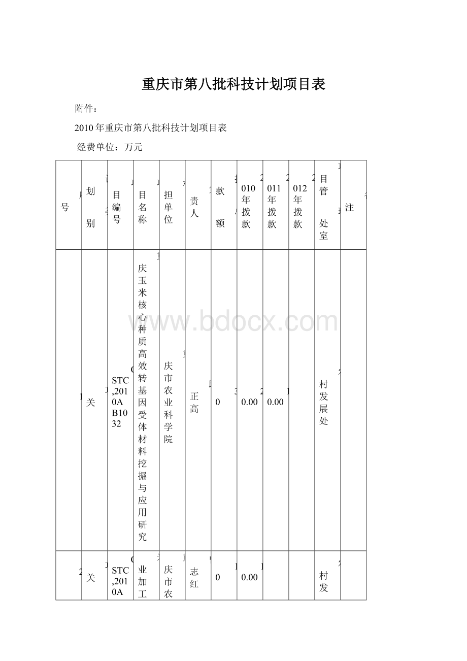 重庆市第八批科技计划项目表.docx