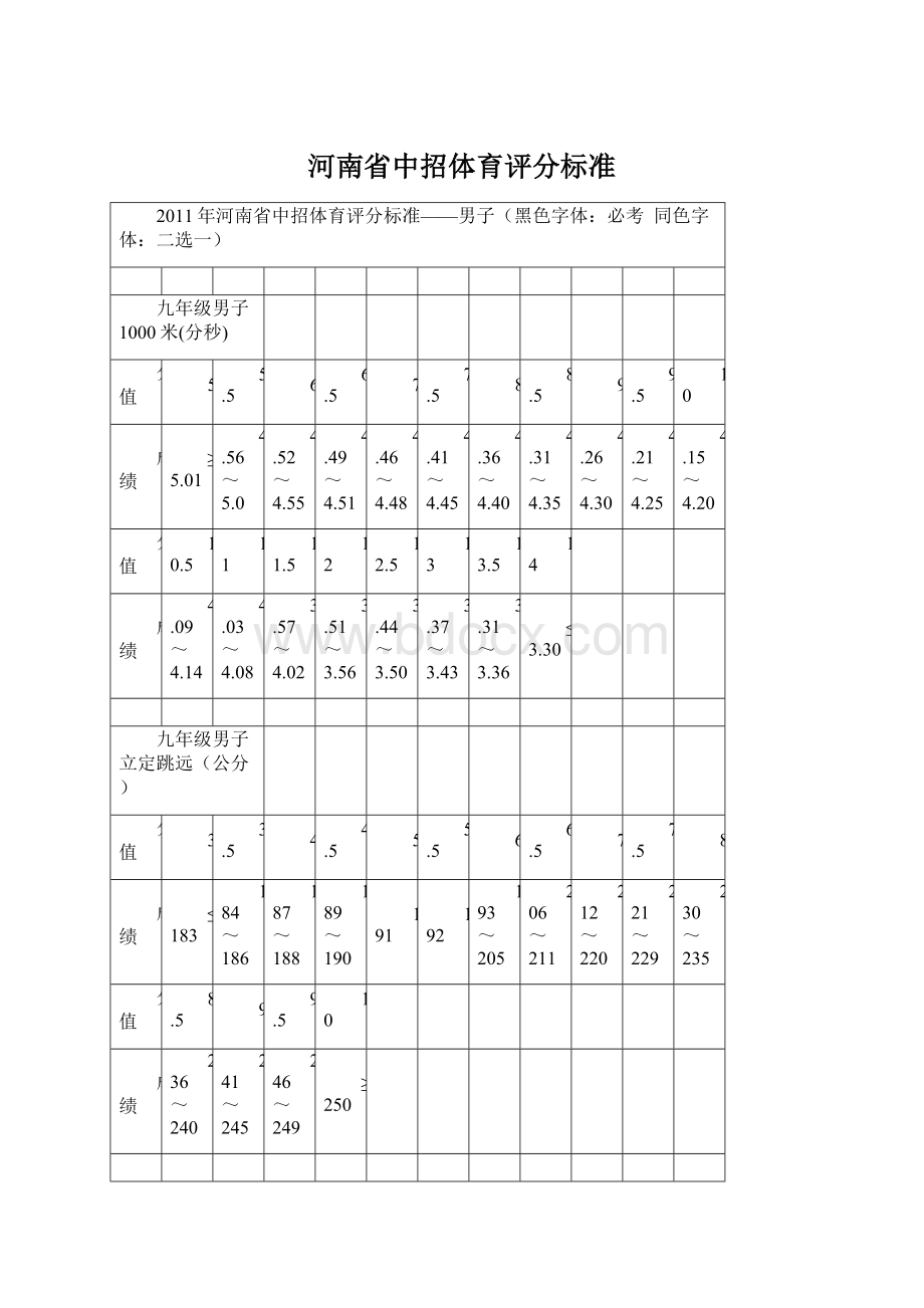 河南省中招体育评分标准Word格式.docx_第1页