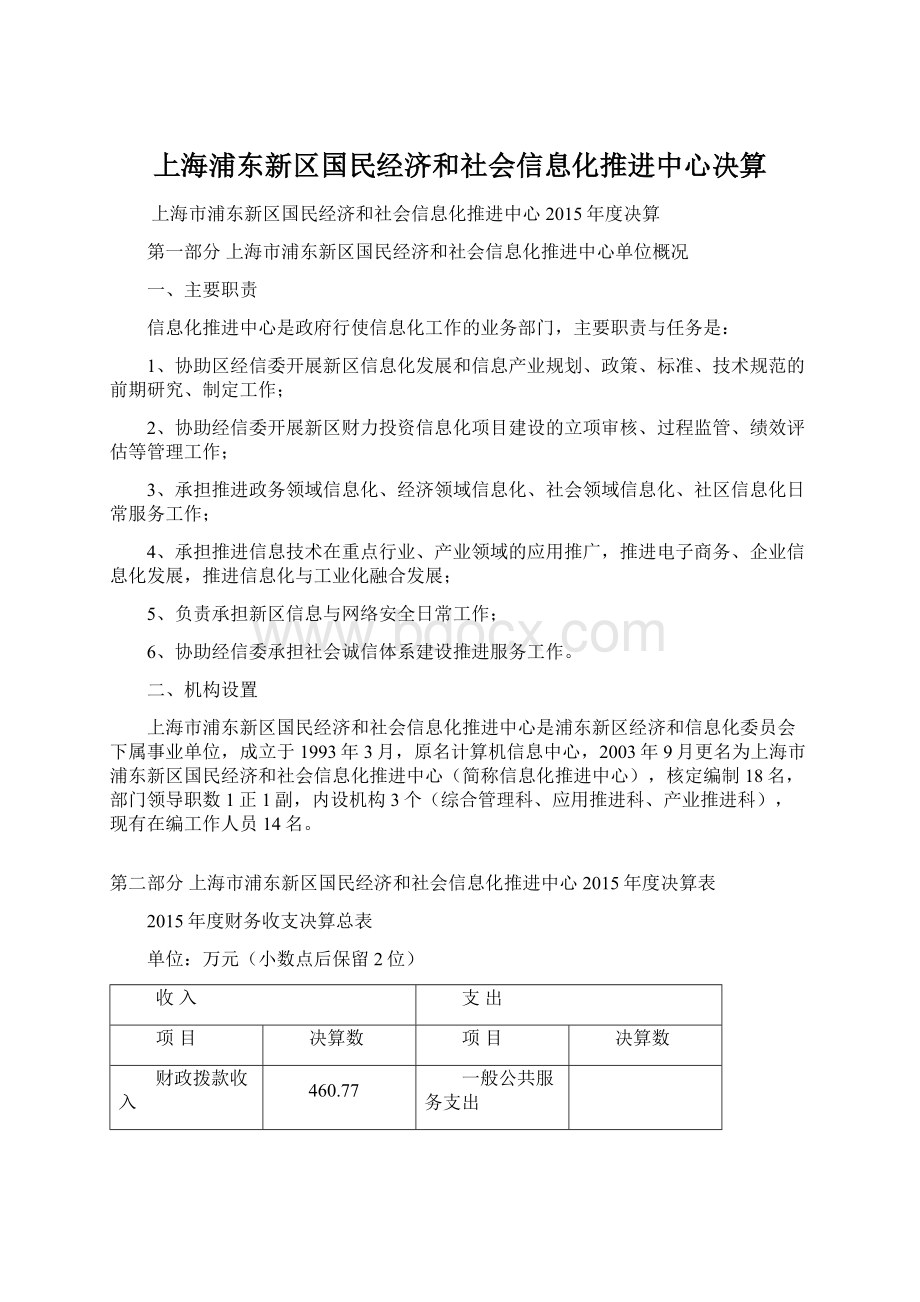 上海浦东新区国民经济和社会信息化推进中心决算.docx_第1页