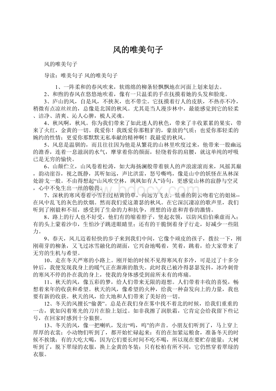 风的唯美句子Word文档格式.docx