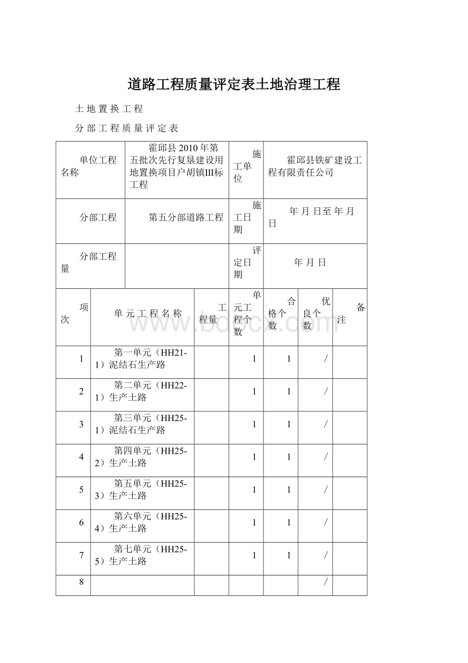 道路工程质量评定表土地治理工程Word文档格式.docx