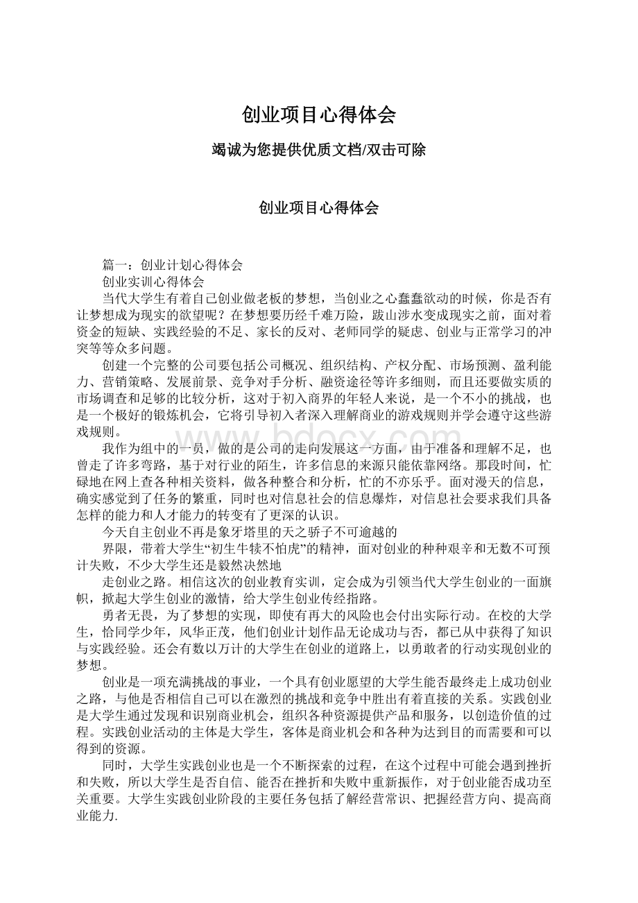 创业项目心得体会Word文档格式.docx