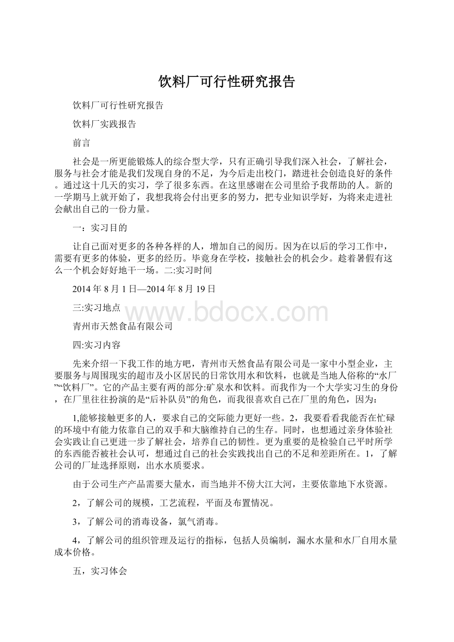 饮料厂可行性研究报告.docx_第1页