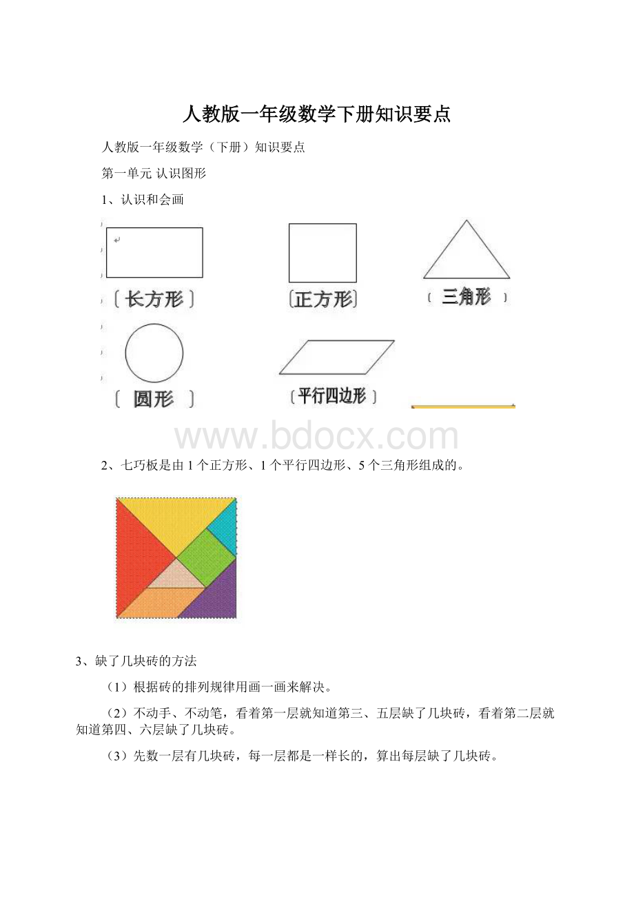 人教版一年级数学下册知识要点Word文档下载推荐.docx_第1页