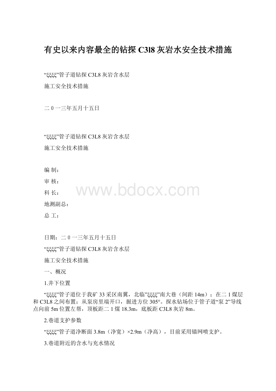 有史以来内容最全的钻探C3l8灰岩水安全技术措施.docx