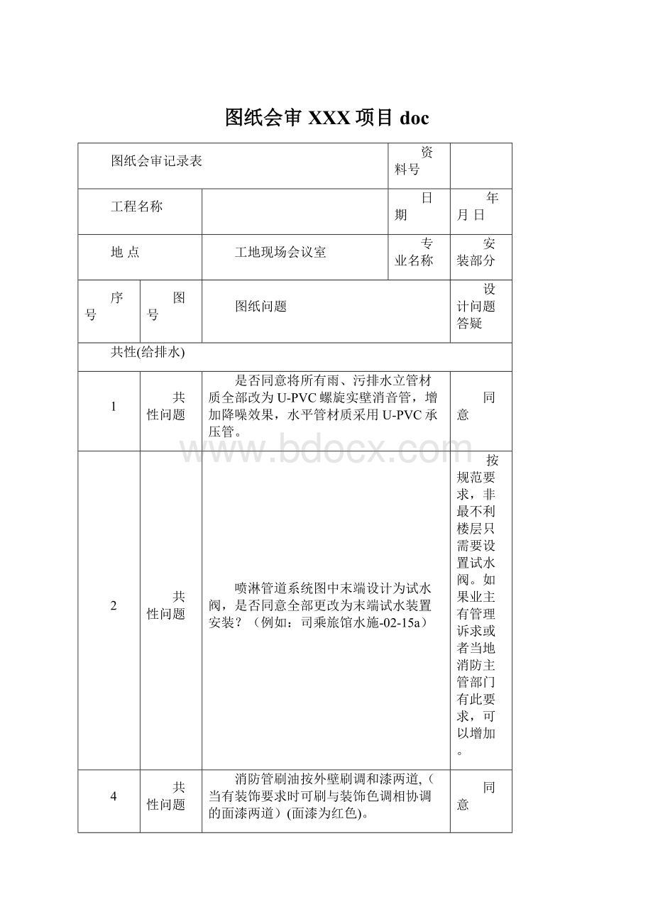 图纸会审XXX项目docWord下载.docx_第1页