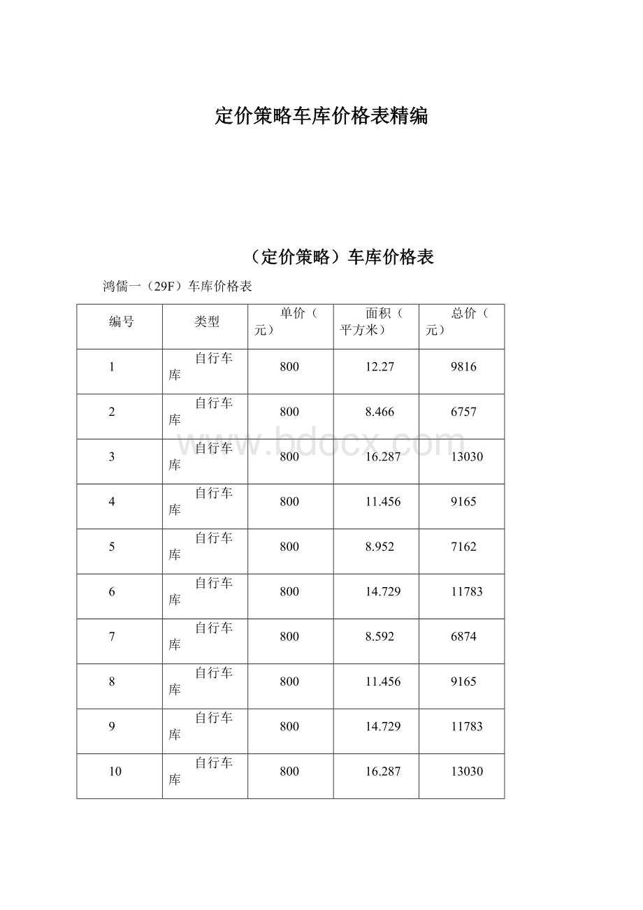 定价策略车库价格表精编.docx