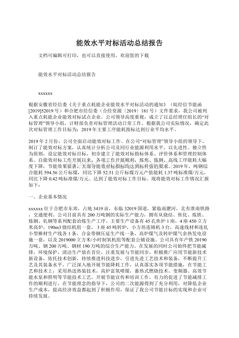 能效水平对标活动总结报告Word下载.docx