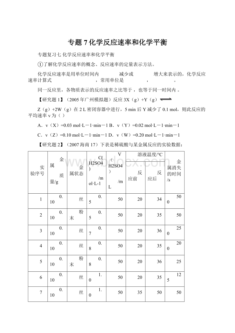 专题7化学反应速率和化学平衡.docx