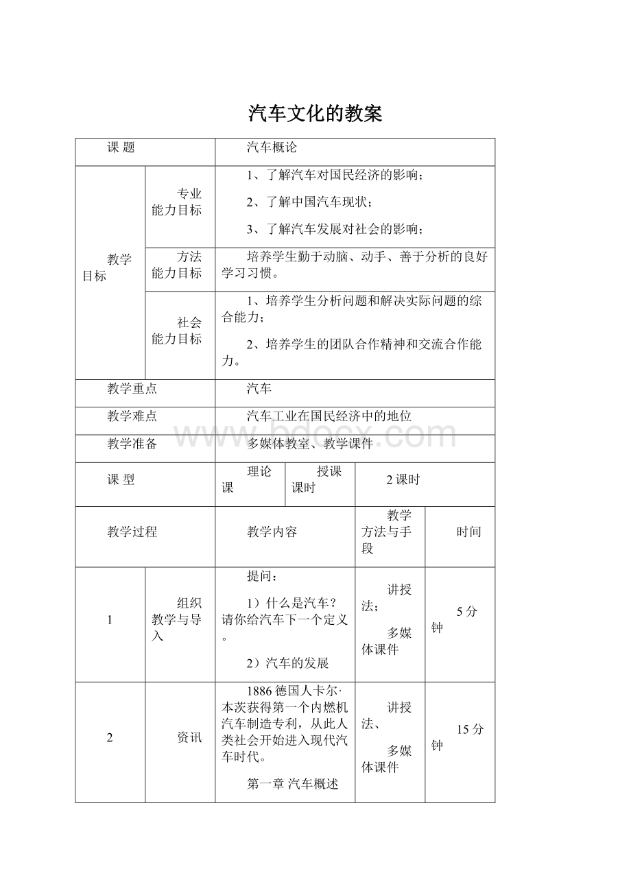 汽车文化的教案.docx_第1页