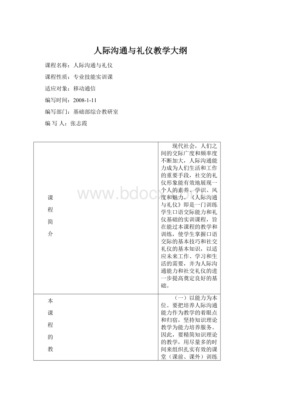 人际沟通与礼仪教学大纲Word文档下载推荐.docx_第1页