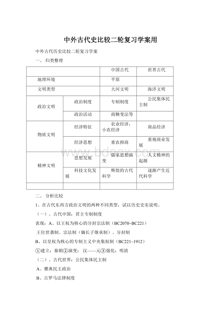 中外古代史比较二轮复习学案用Word格式.docx