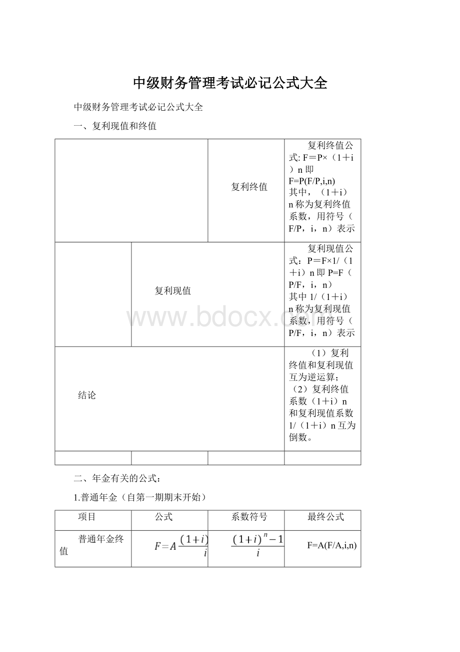 中级财务管理考试必记公式大全Word格式.docx_第1页