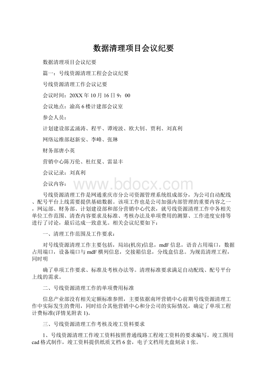 数据清理项目会议纪要Word下载.docx