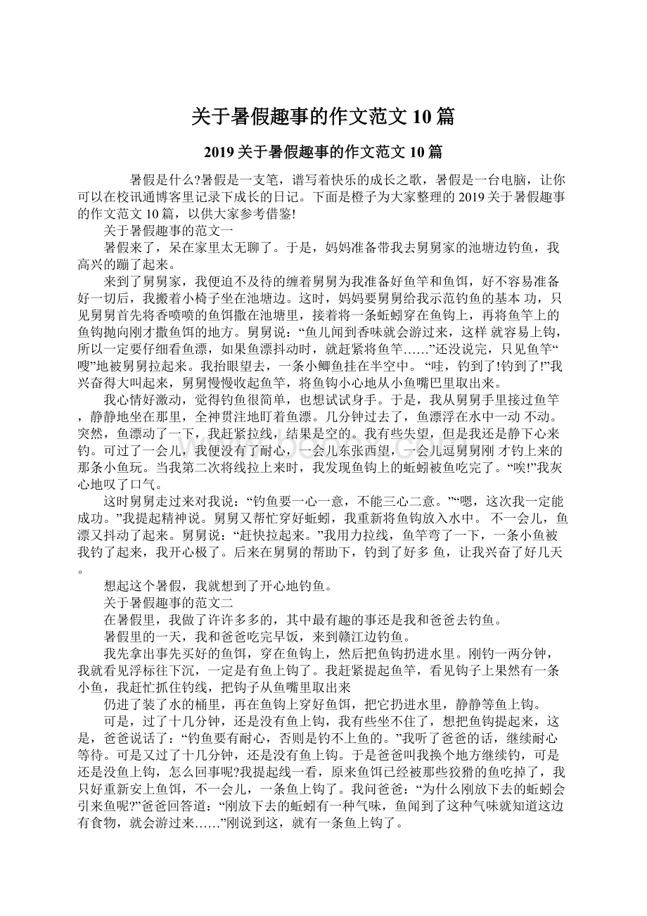 关于暑假趣事的作文范文10篇文档格式.docx