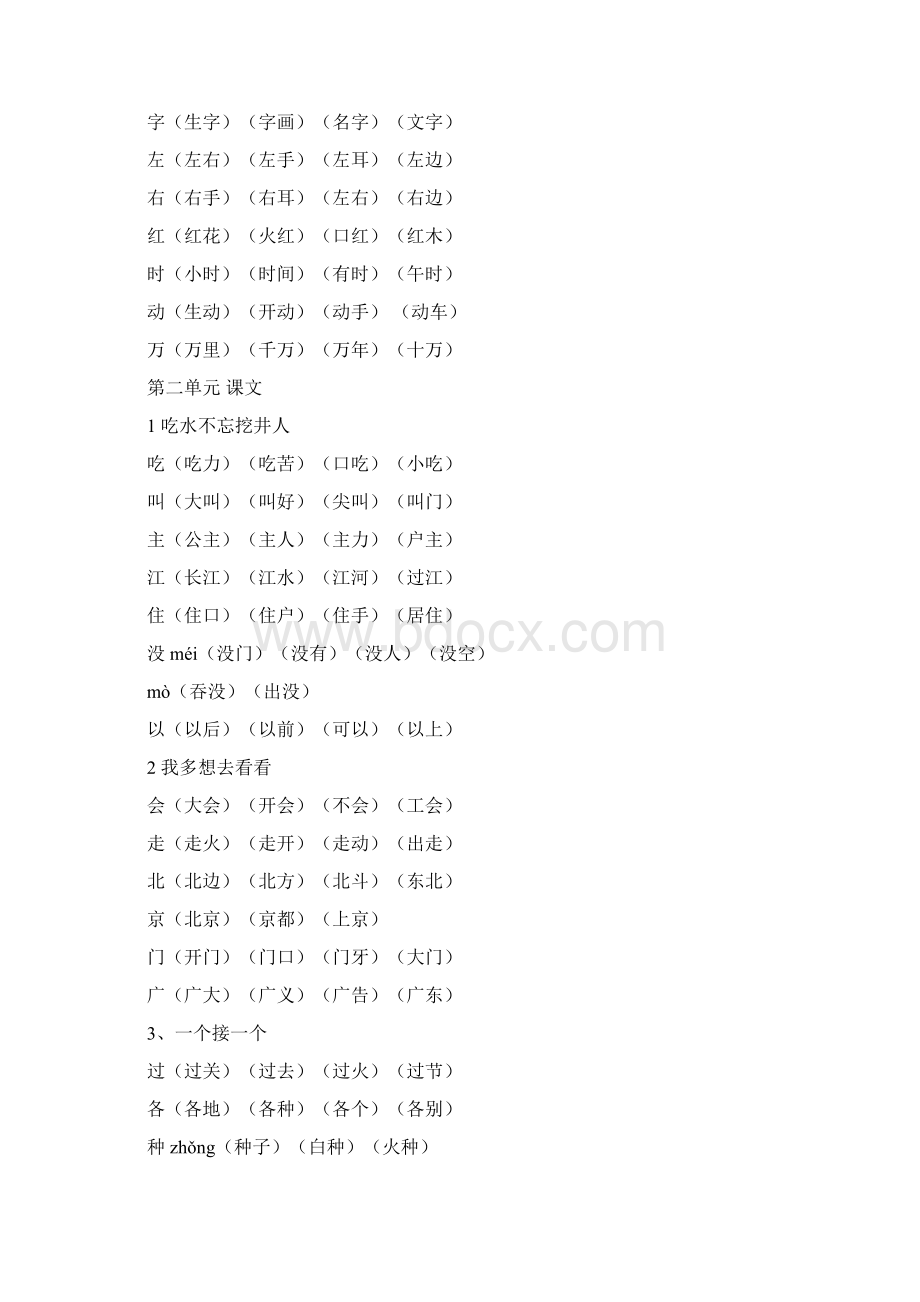 人教版一年级语文下册《写字表》生字组词Word文档下载推荐.docx_第2页