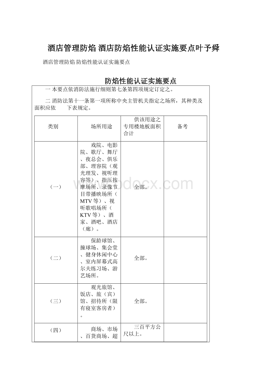 酒店管理防焰酒店防焰性能认证实施要点叶予舜.docx