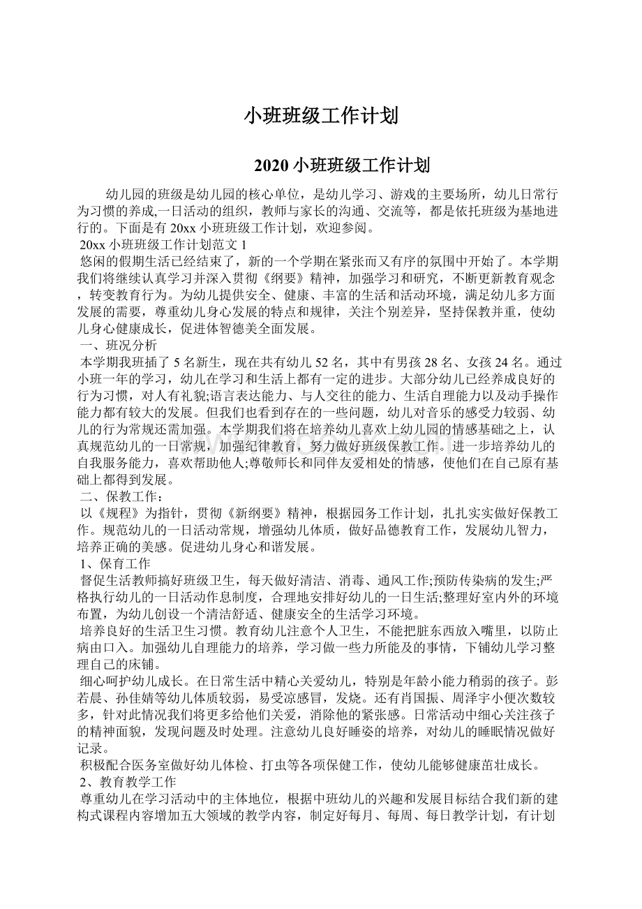 小班班级工作计划.docx