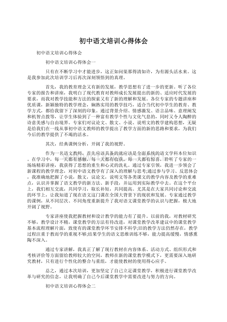 初中语文培训心得体会Word文档下载推荐.docx