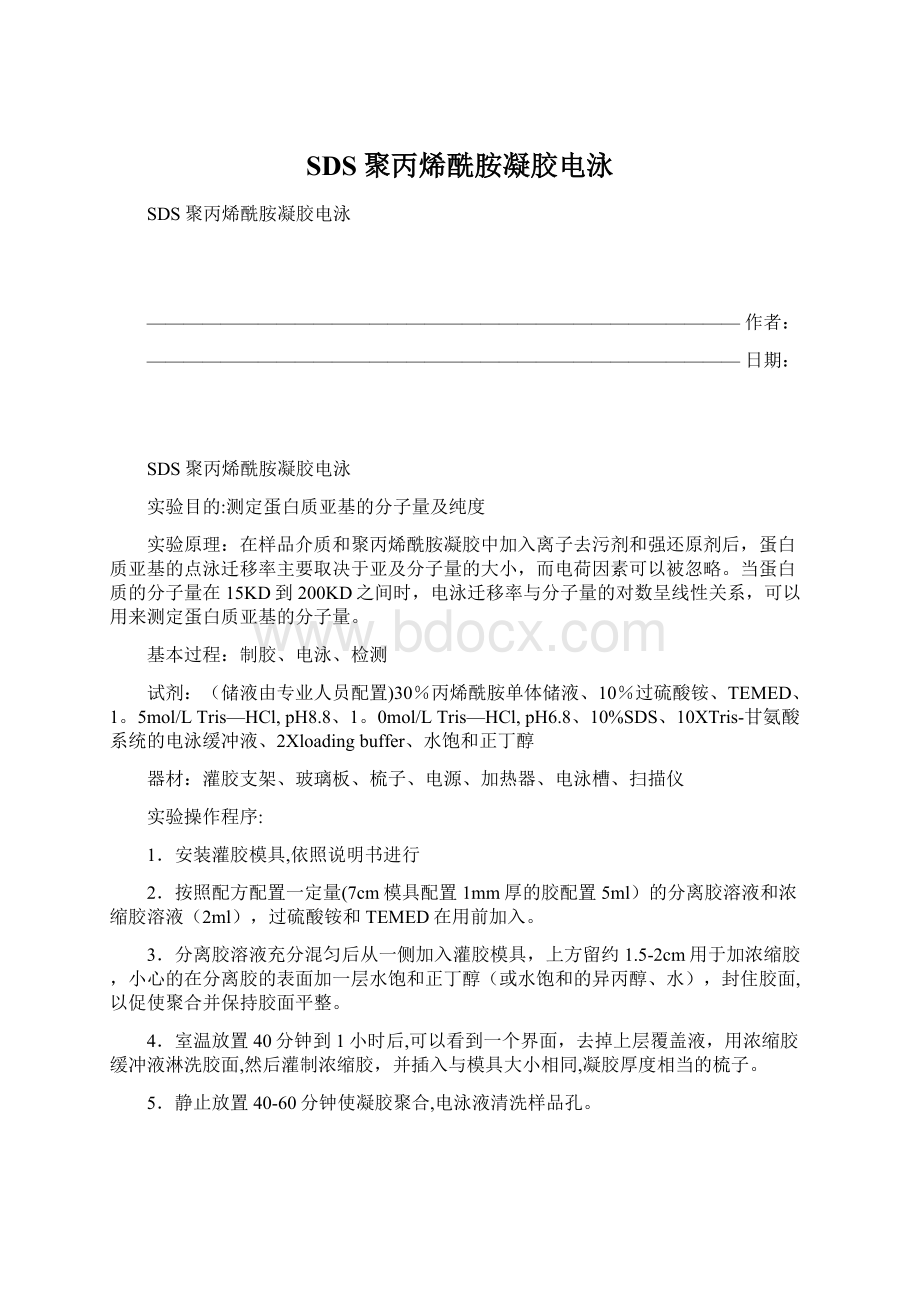 SDS聚丙烯酰胺凝胶电泳.docx_第1页