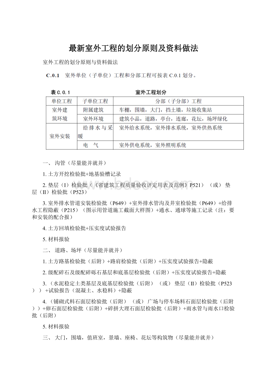 最新室外工程的划分原则及资料做法.docx