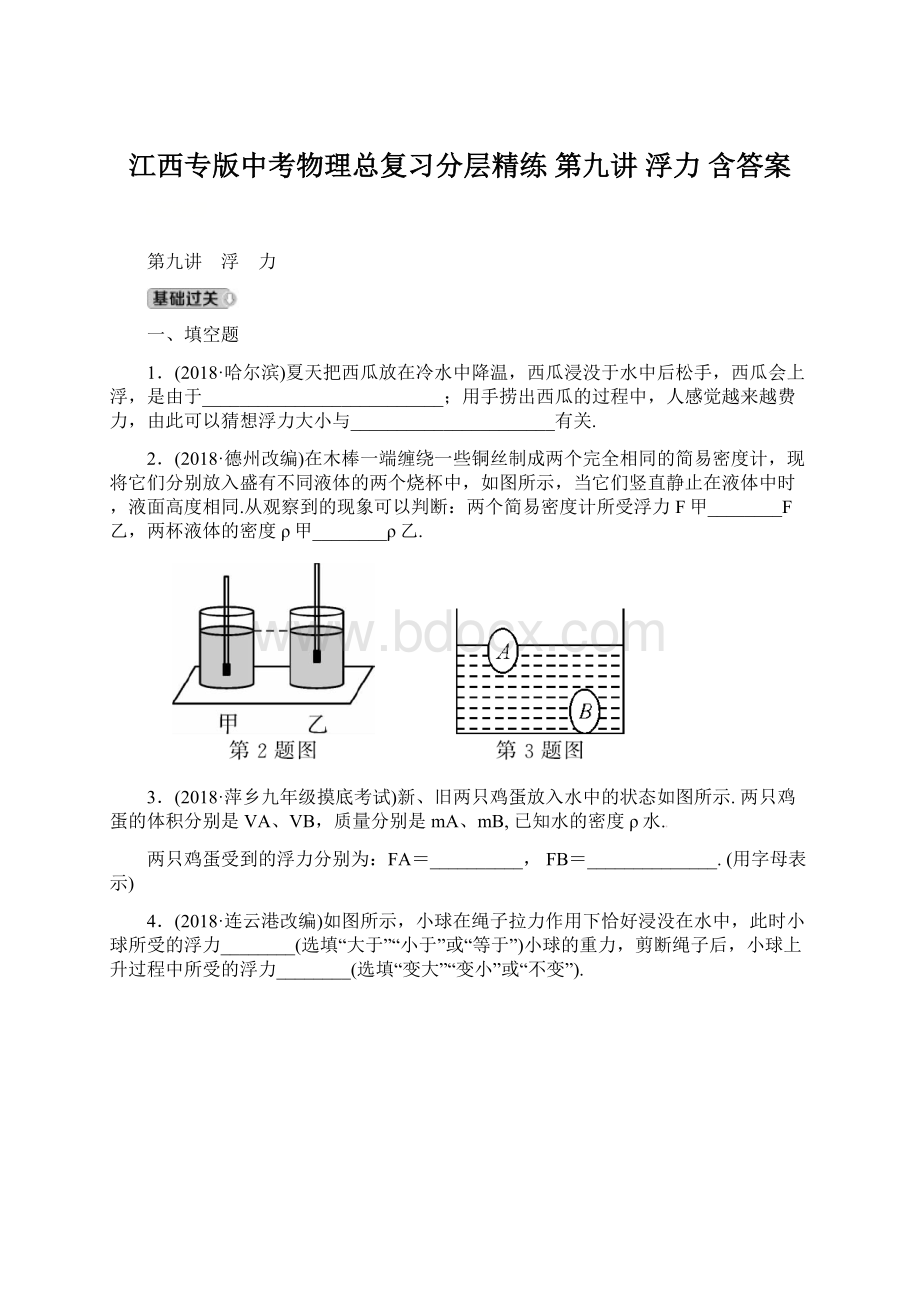 江西专版中考物理总复习分层精练 第九讲 浮力 含答案Word格式.docx