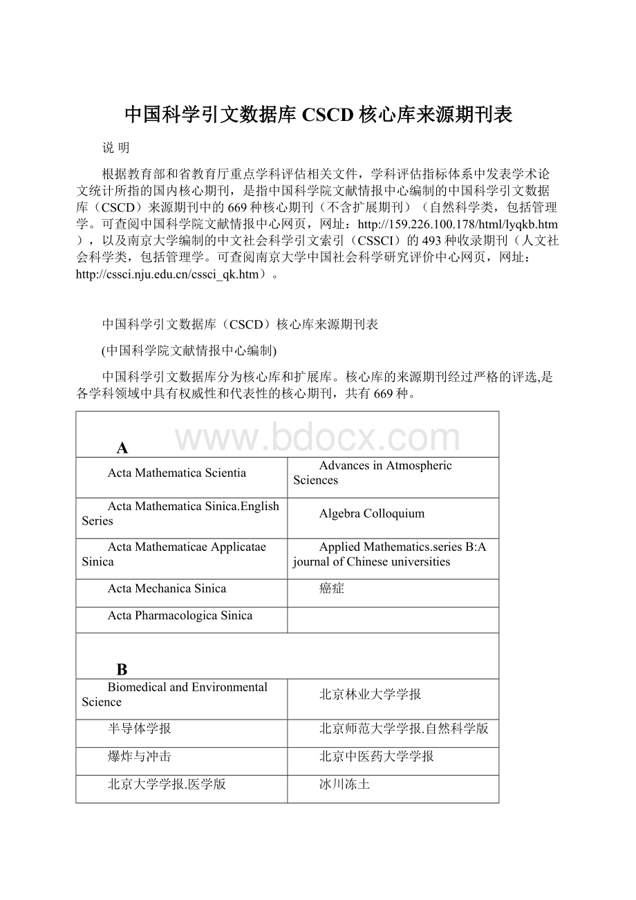 中国科学引文数据库CSCD核心库来源期刊表.docx_第1页