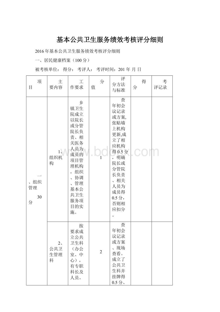 基本公共卫生服务绩效考核评分细则Word文件下载.docx