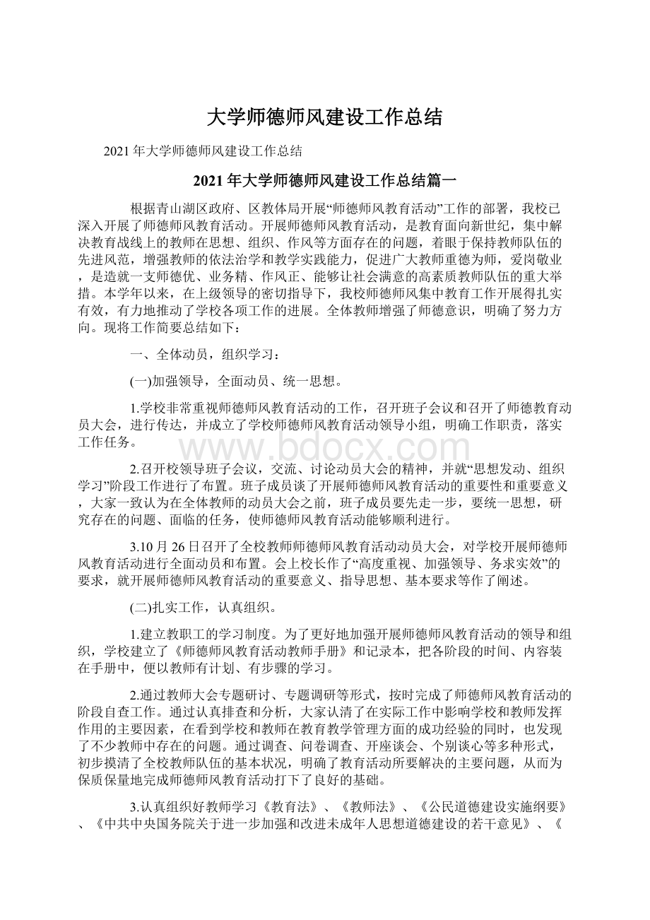 大学师德师风建设工作总结文档格式.docx_第1页