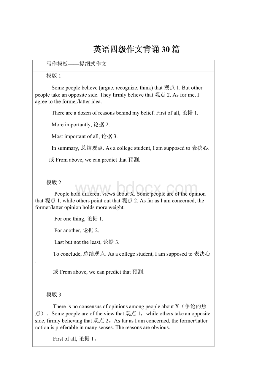 英语四级作文背诵30篇.docx_第1页