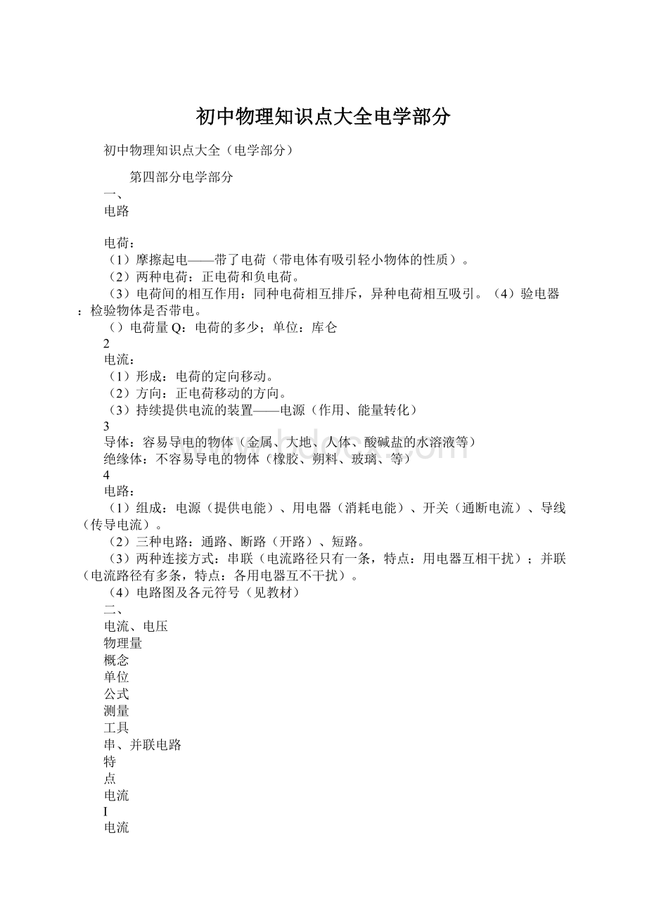 初中物理知识点大全电学部分Word文档下载推荐.docx_第1页