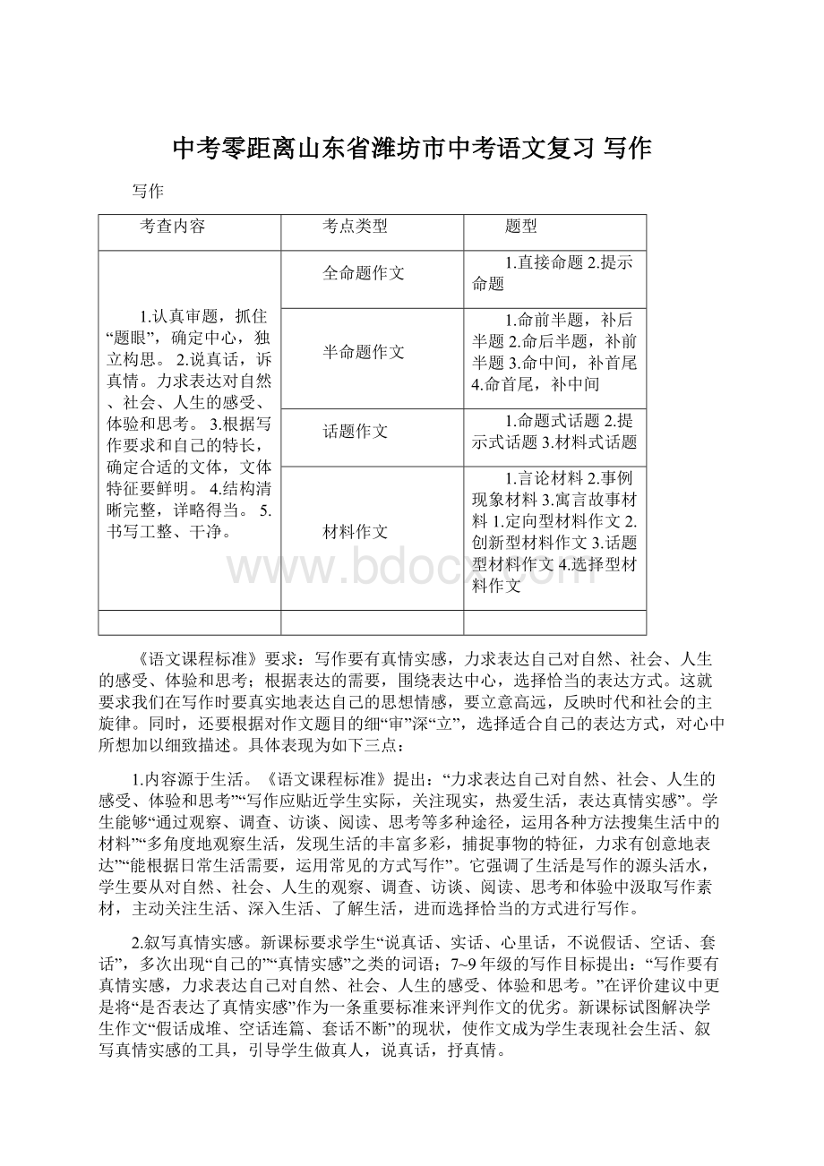 中考零距离山东省潍坊市中考语文复习 写作.docx_第1页