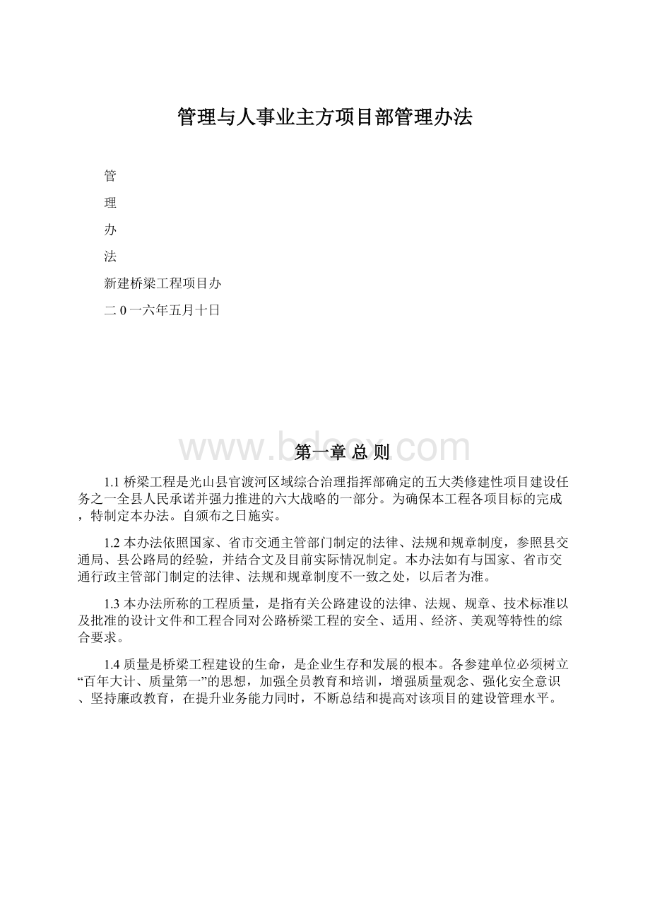 管理与人事业主方项目部管理办法.docx_第1页