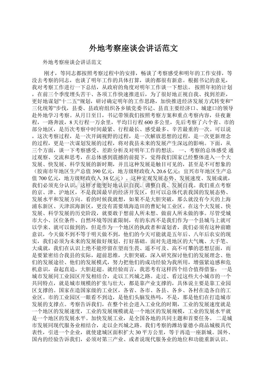 外地考察座谈会讲话范文Word格式.docx_第1页