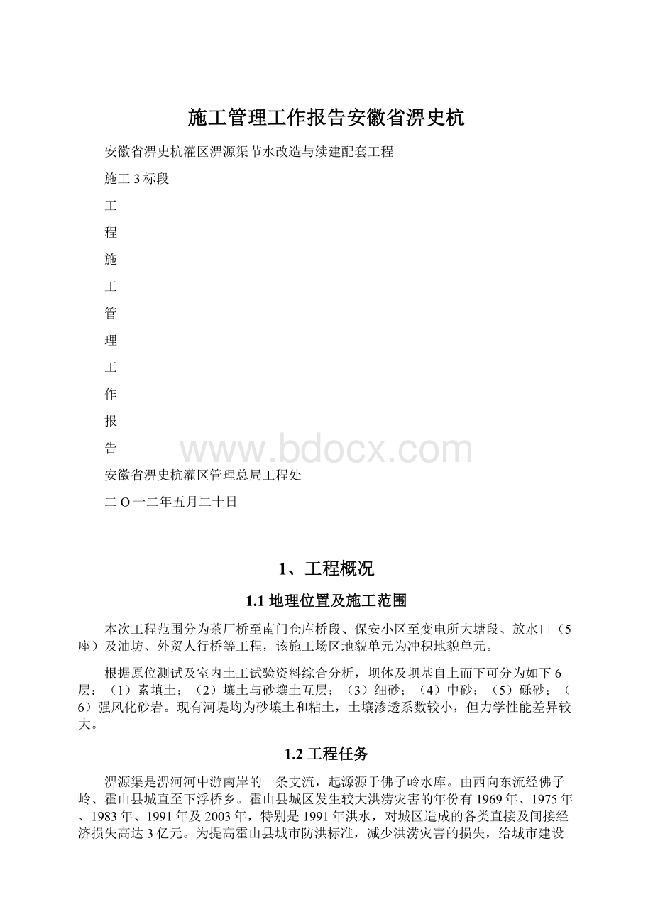 施工管理工作报告安徽省淠史杭Word格式文档下载.docx