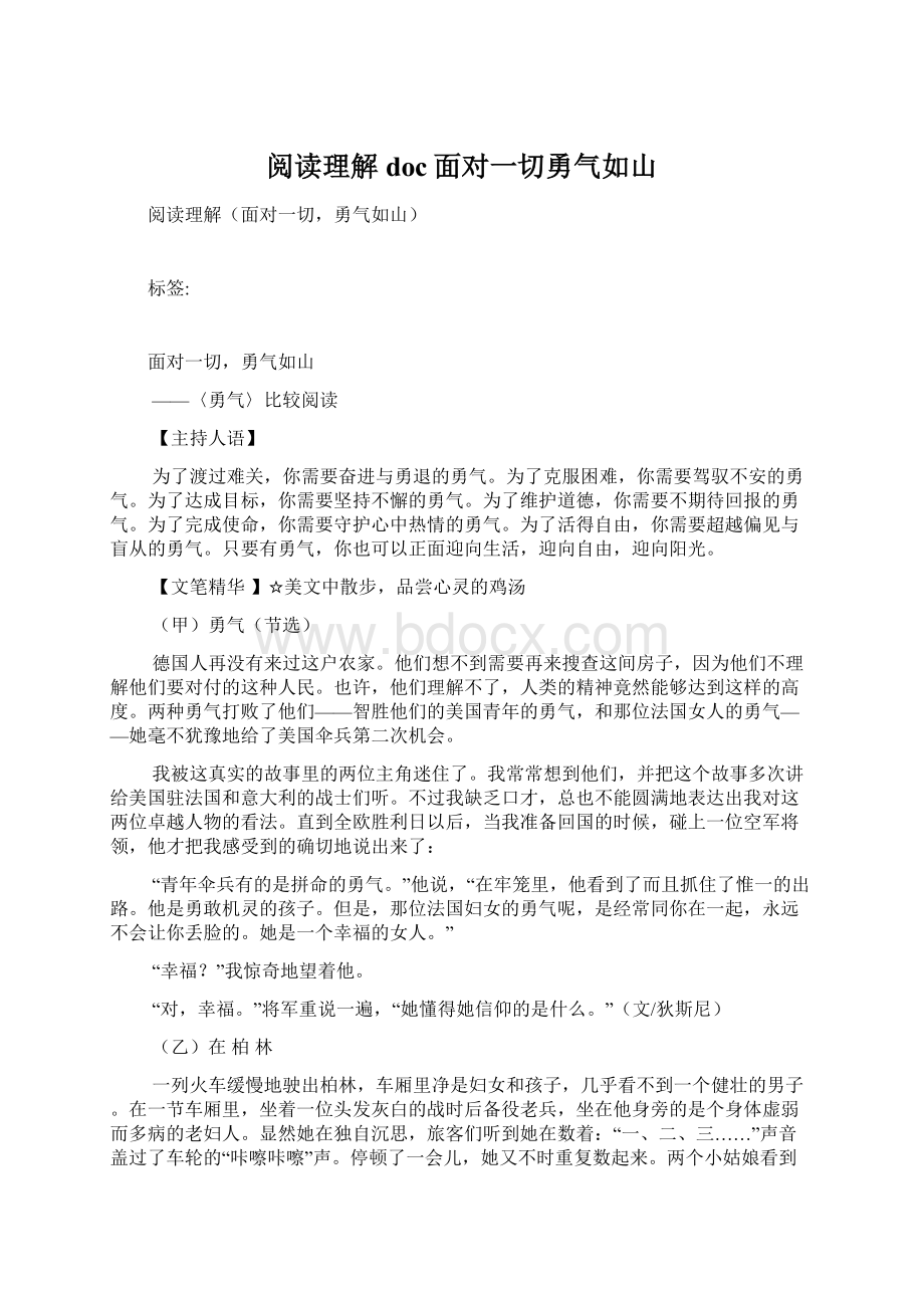 阅读理解doc面对一切勇气如山.docx_第1页